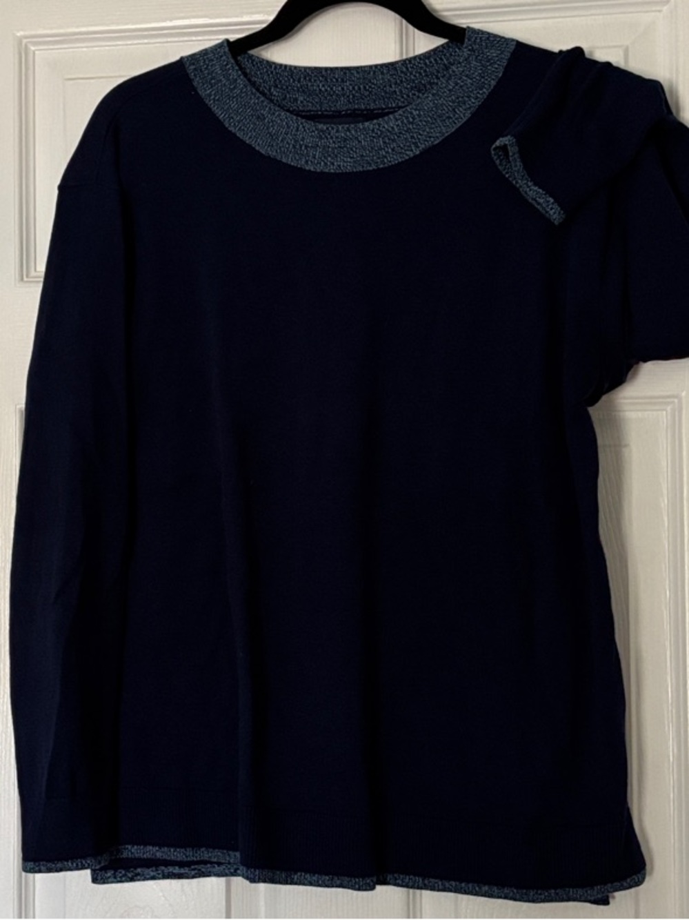 Lands' End Navy Sweater with Heathered Blue Trim
